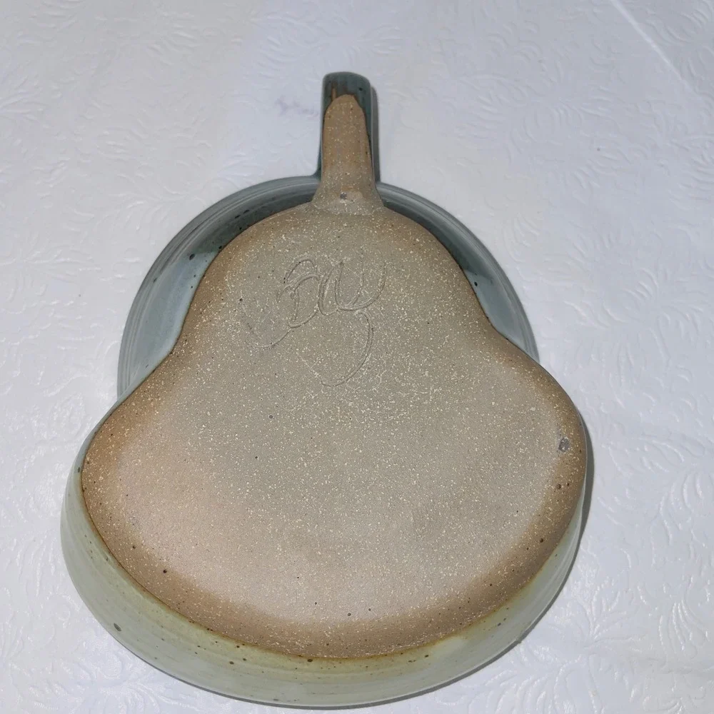 Studio Pottery Soup & Crackers Bowl Integrated Saucer Tray Speckled Blue Green
